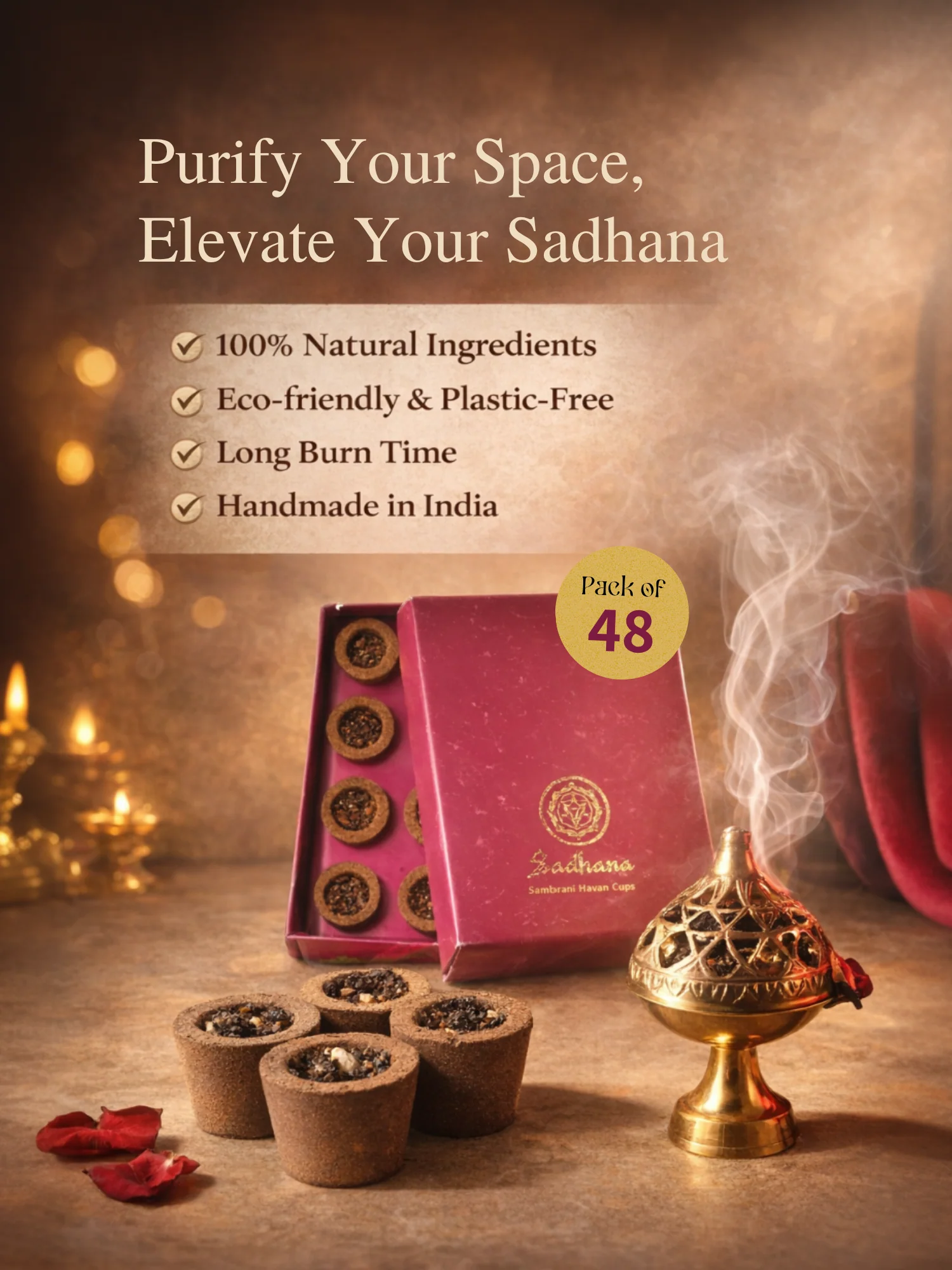 Sadhana Sambrani Havan Cups (48 pcs) – 100% Natural Pooja Dhoop - Image 3