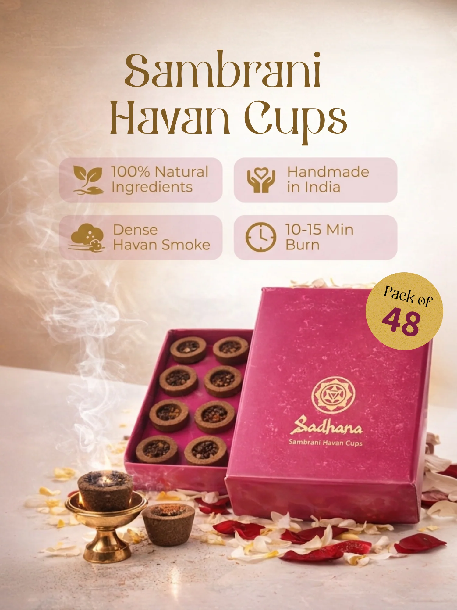 Sadhana Sambrani Havan Cups (48 pcs) – 100% Natural Pooja Dhoop - Image 4