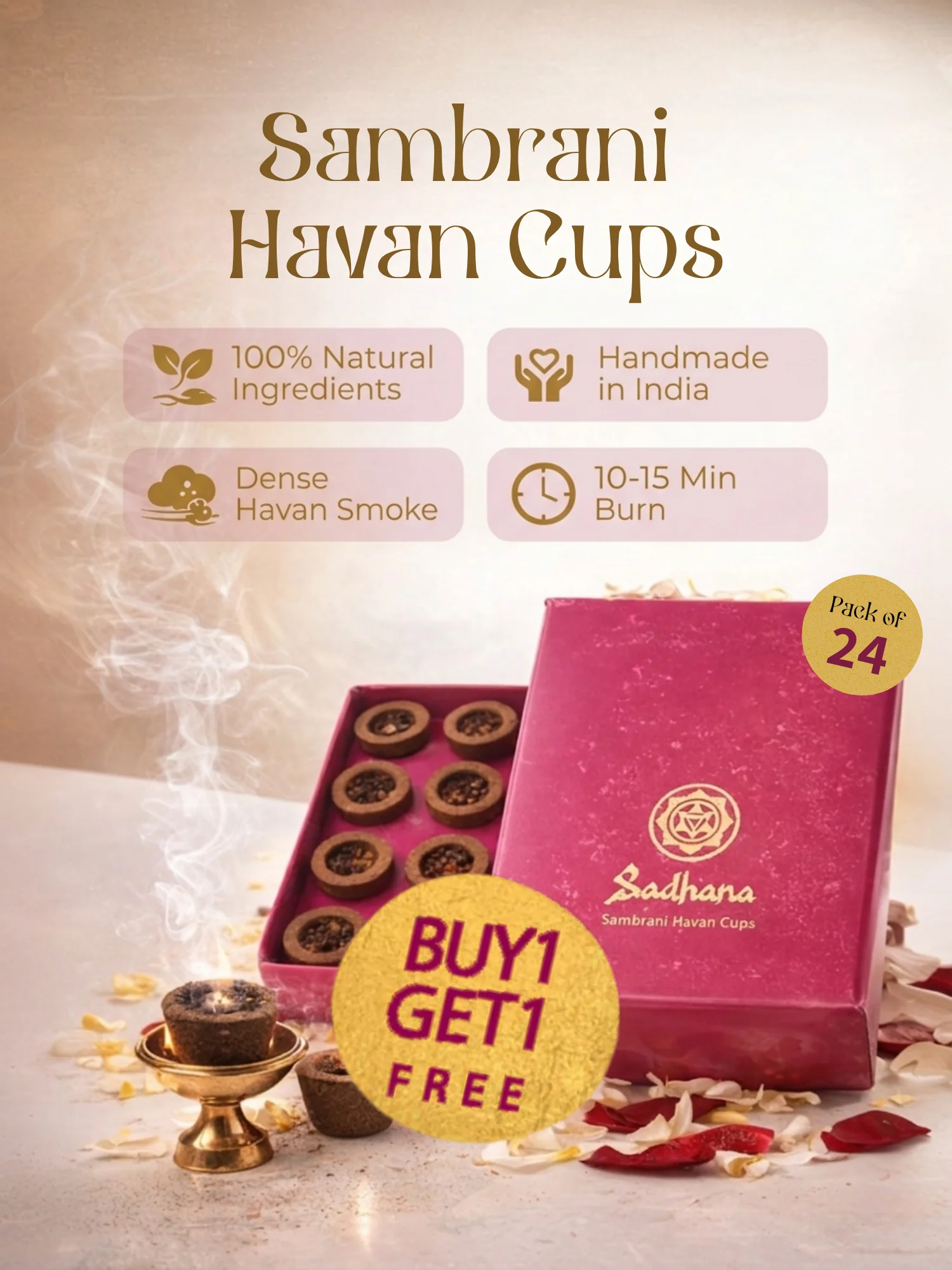 Sadhana Sambrani Havan Cups (24 pcs) – 100% Natural Pooja Dhoop - Image 5